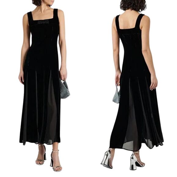 HVN Viv Pleated Chiffon and Velvet Maxi Dress 2 Black NWT - Picture 10 of 10